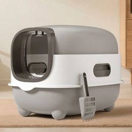 High-Capacity Enclosed Cat Litter Box & Odor-Lock, Scratch-Resistant, Ideal For US Households (Option: Gray)