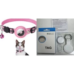 Reflective Collar Waterproof Holder Case For Airtag Air Tag Airtags Protective Cover Cat Dog Kitten Puppy Nylon Collar (Option: Pink set1)