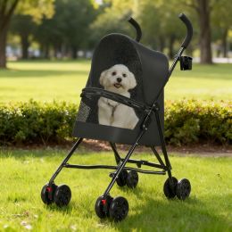 Pet Stroller for Small Dogs Cats with Mesh Ventilation, Lightweight Foldable Design, Cup Holder, Black (Color: as Pic)